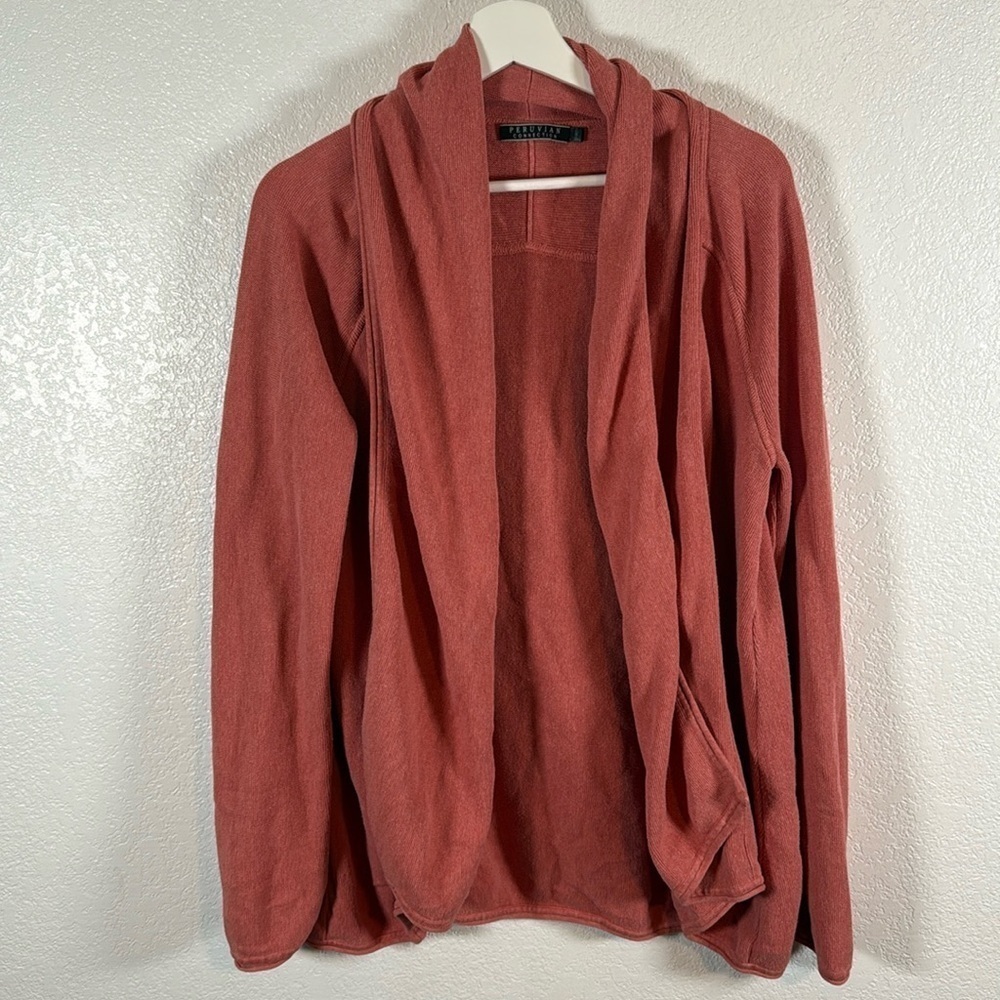 Peruvian Connection Salmon Pima Cotton Knit Cardigan Size Large